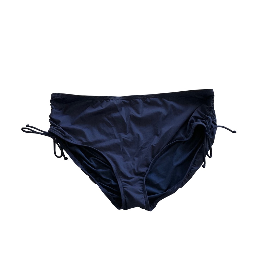 Lands' End Bikini Bottoms Women 1X Navy Blue Ruched High Waist Side Tie Swim